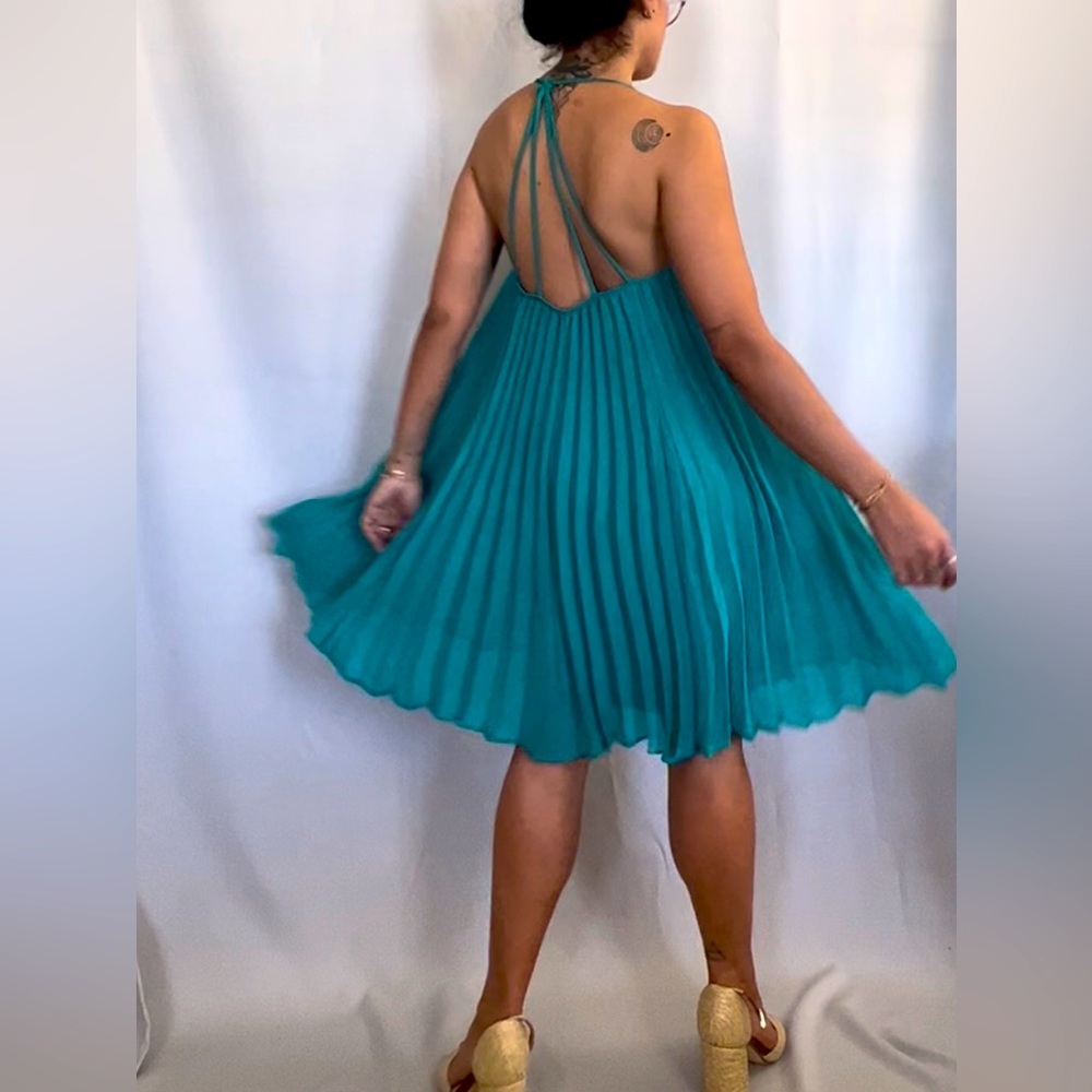 BCBGMaxAzria Teal Pleated Mini Dress